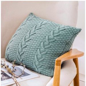 Teal Hand Knit Warm/Cozy Boho Throw Pillow Cover for Couch/Bedroom/Patio/Dorm